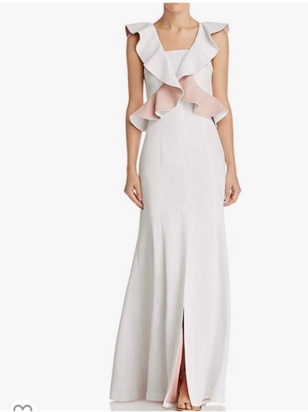 Elegant White & Blush Ruffle Maxi Dress